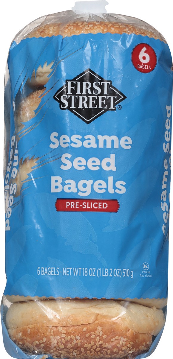 slide 11 of 13, First Street Sesame Seed Bagels, 18 oz