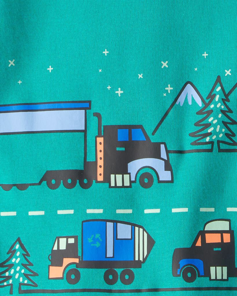 slide 2 of 3, Carter's Toddler Truck 100% Cotton Snug Fit 4-Piece Pajamas - Green Black/Turquoise 2T, 4 pc