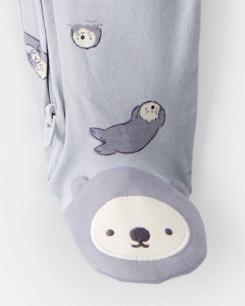 slide 2 of 4, Carter's Baby Otter Print 100% Cotton Long-Sleeve Snug Fit Sleep & Play Pajamas - Blue Grey 6M, 1 ct