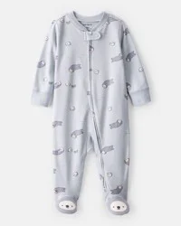 Carter's Baby Otter Print 100% Cotton Long-Sleeve Snug Fit Sleep & Play Pajamas - Blue Grey 6M