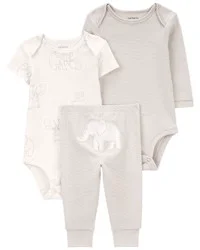 Carter's Baby 3-Piece Elephant Little Character Set Grey/Ivory 9M