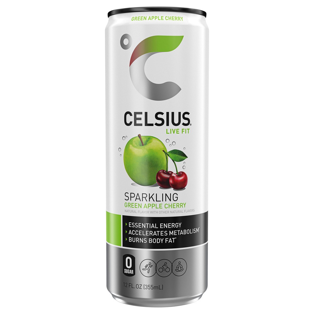 slide 1 of 7, CELSIUS Live Fit Sparkling Energy Drink Green Apple Cherry 12 Fl Oz, 12 fl oz