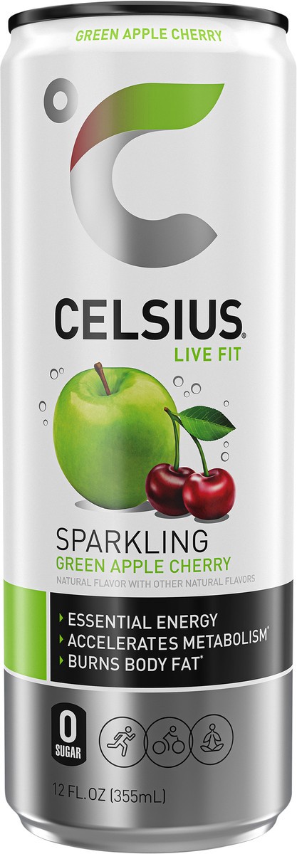 slide 5 of 7, CELSIUS Live Fit Sparkling Energy Drink Green Apple Cherry 12 Fl Oz, 12 fl oz