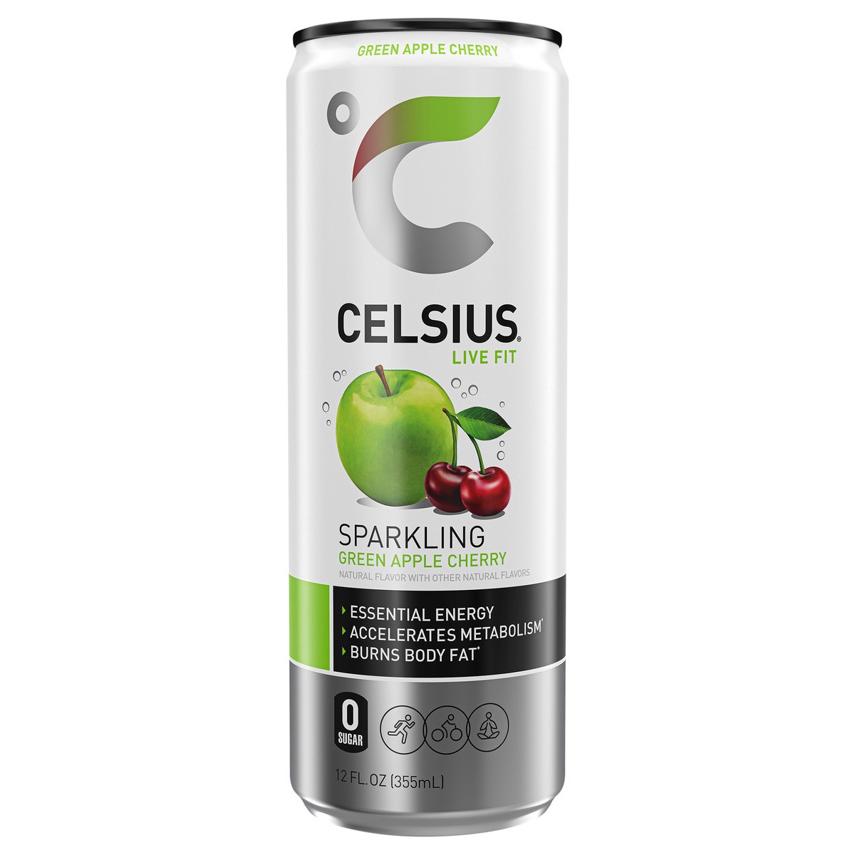 slide 2 of 7, CELSIUS Live Fit Sparkling Energy Drink Green Apple Cherry 12 Fl Oz, 12 fl oz