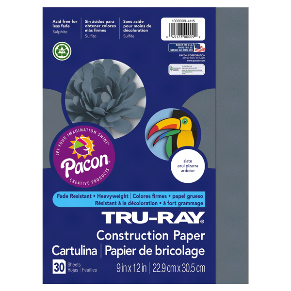 slide 1 of 1, Tru-Ray Construction Paper, Slate Gray, 9" x 12, 30 ct