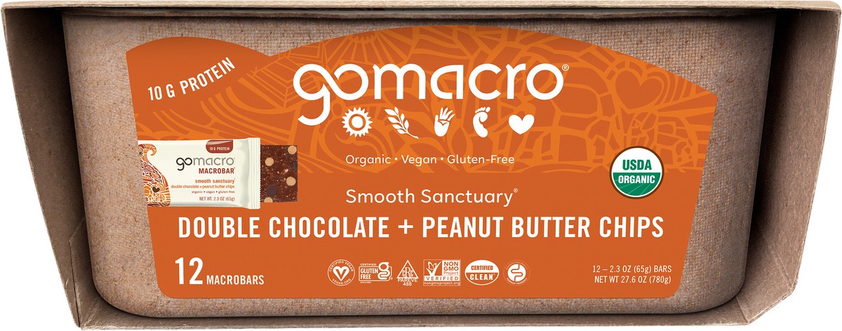 slide 9 of 11, GoMacro Double Chocolate + Peanut Butter Chips MacroBar Tray - 12 ct, 12 ct