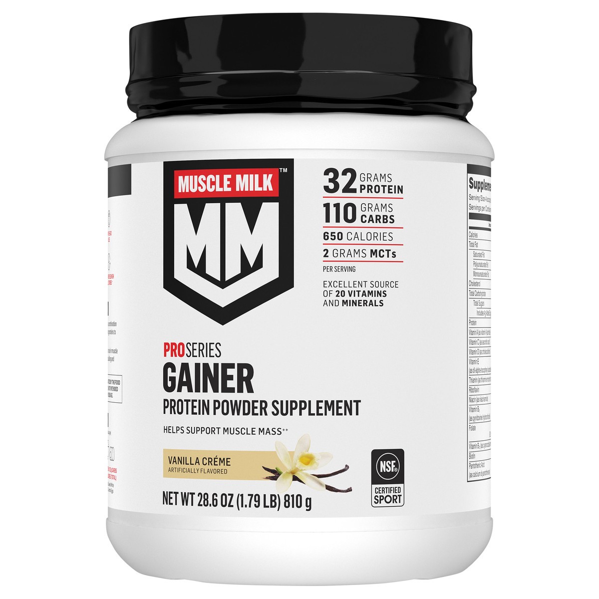 slide 1 of 7, Muscle Milk Pro Series Gainer Protein Powder Supplement Vanilla Creme Artificially Flavored 28.6 Oz, 28 oz