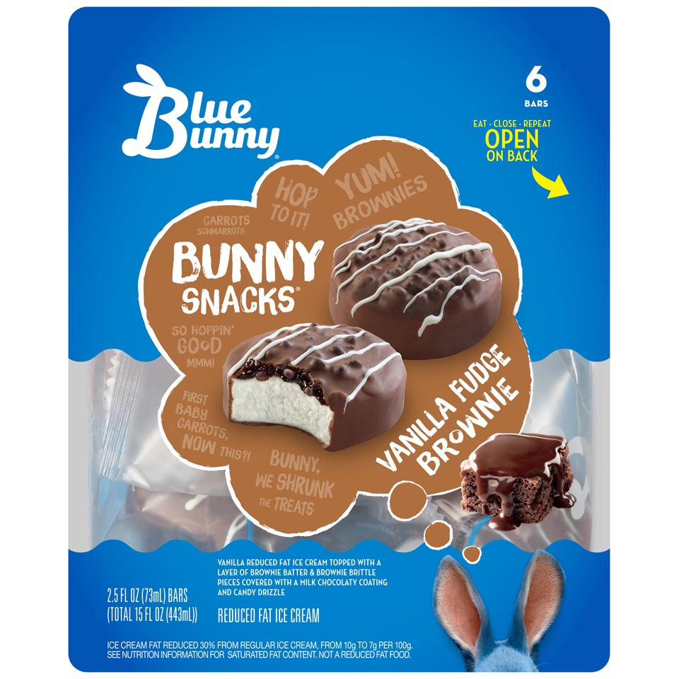 slide 1 of 8, Blue Bunny Bunny Snacks Vanilla Fudge Brownie Ice Cream Bars, 6 ct; 2.5 oz