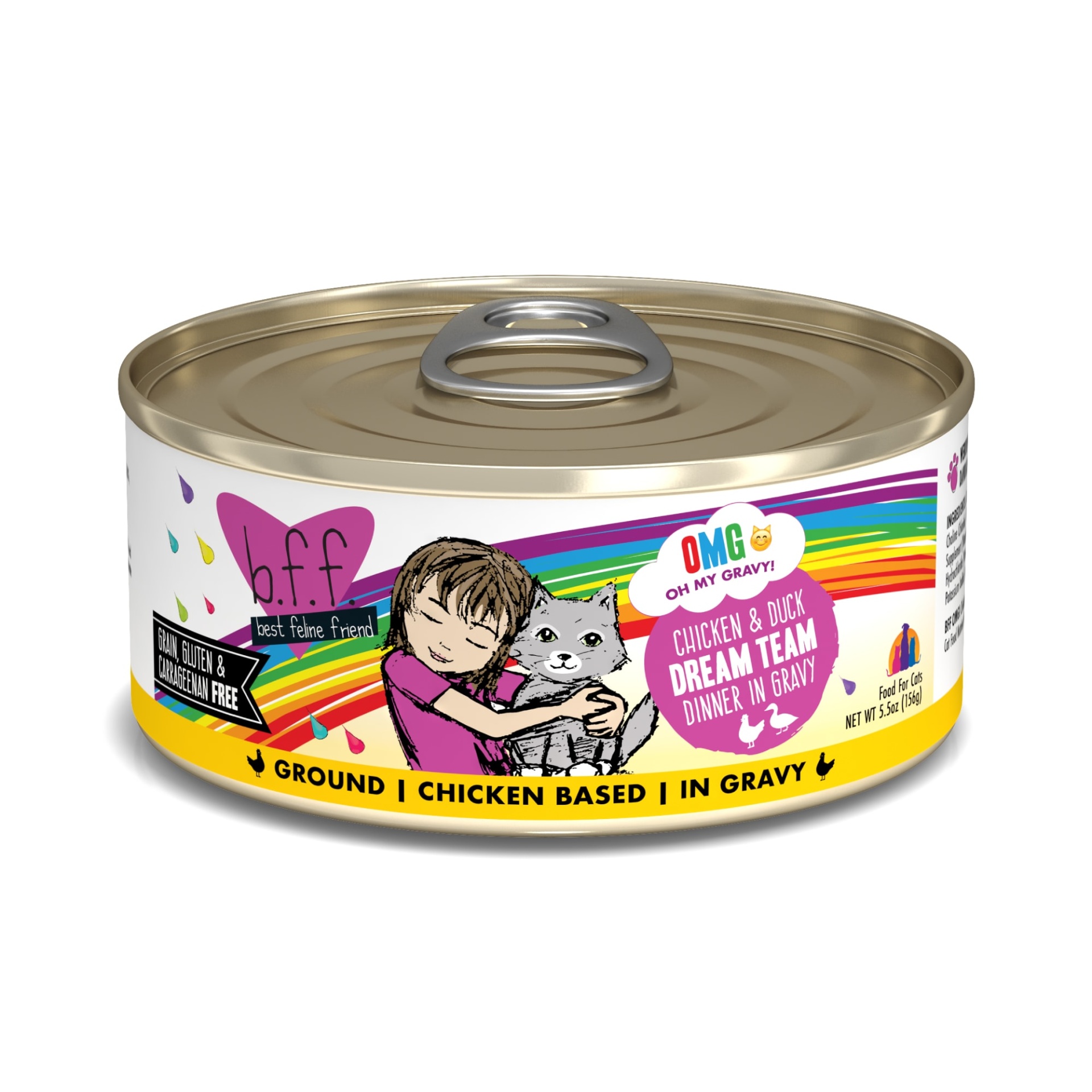 slide 1 of 1, B.F.F. OMG Dream Team Chicken & Duck Dinner in Gravy Wet Cat Food, 5.5 oz., 5.5 oz