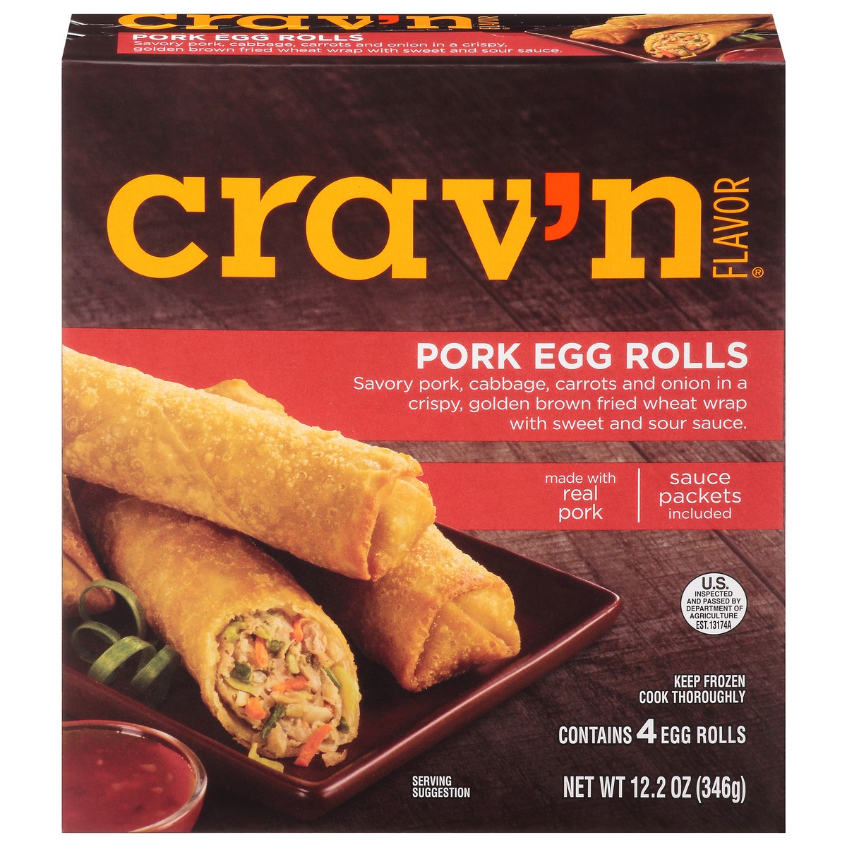 slide 1 of 11, Crav'n Flavor Pork Egg Rolls, 12.2 oz