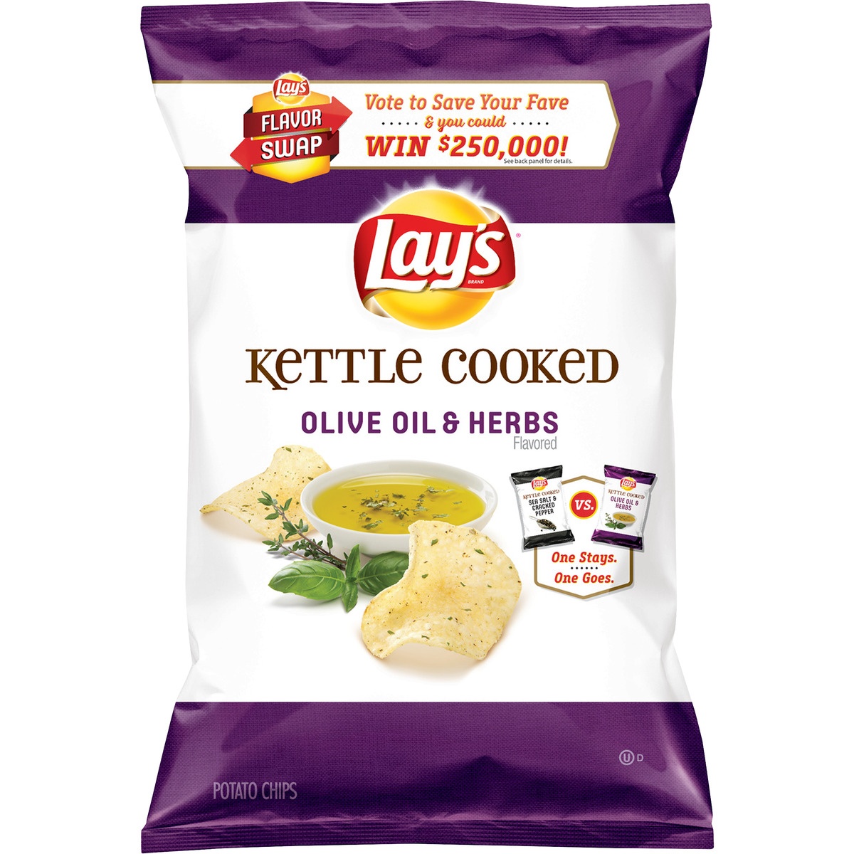 slide 1 of 1, Lay's Kettle Cooked Potato Chips Olive Oil & Herbs, 8 oz