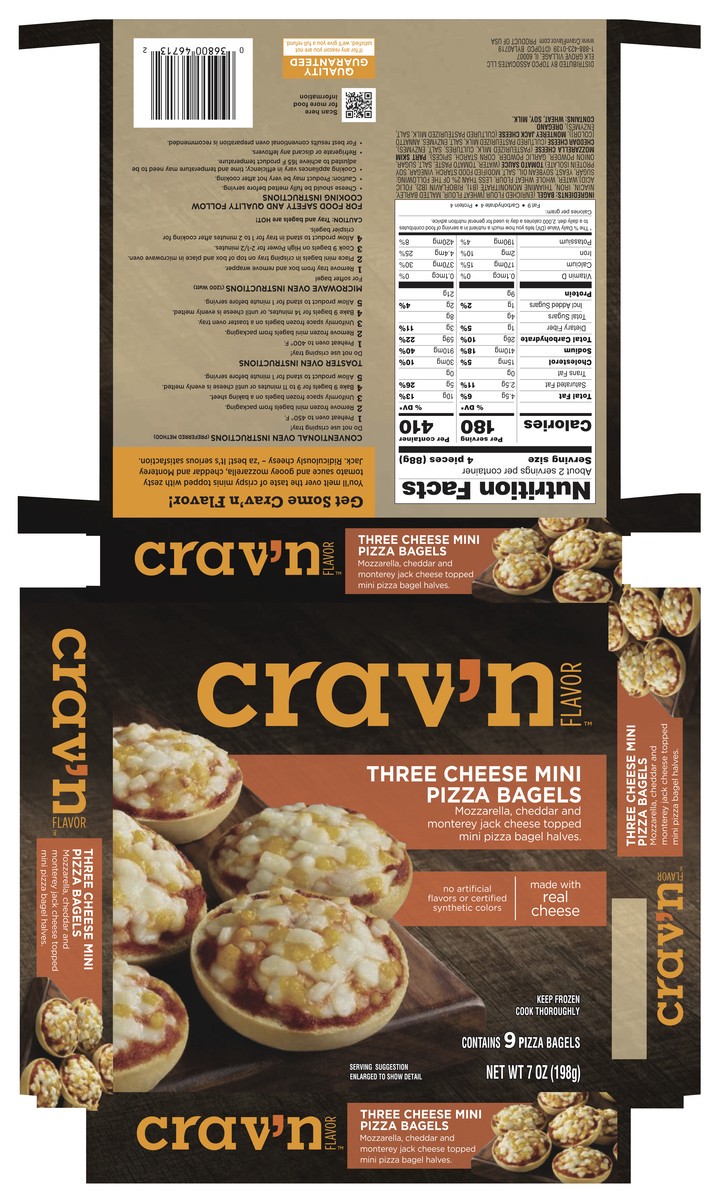 slide 11 of 15, Crav'n Flavor Three Cheese Mini Pizza Bagels 9 Each, 9 ct