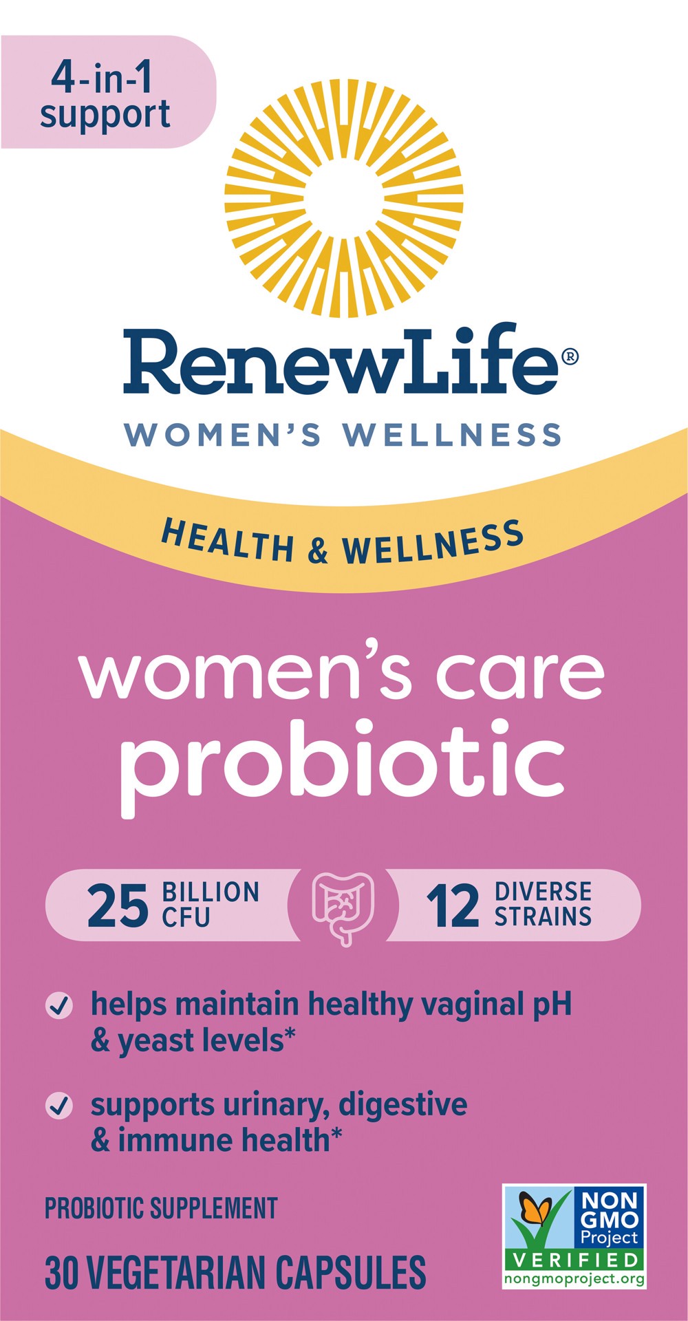 slide 1 of 2, Renew Life Women's Wellness #1 Selling Women's Probiotic,** Health & Wellness Women's Care Probiotic, 4-in-1 Support, 25 Billion CFU/Capsule Guaranteed, 12 Strains, Shelf-Stable Probiotic, 30 ct., 30 ct