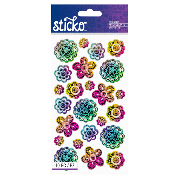 slide 1 of 1, Sticko Stickers Doodle Flowers, 24 ct