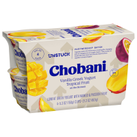 slide 2 of 17, Chobani Yogurt, Low-Fat, Vanilla Greek, Tropical Fruit on the Bottom, 4 Value Pack, 4 ct
