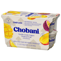 slide 15 of 17, Chobani Yogurt, Low-Fat, Vanilla Greek, Tropical Fruit on the Bottom, 4 Value Pack, 4 ct
