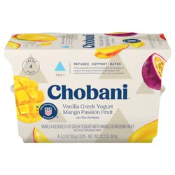Chobani Low-Fat Vanilla Tropical Fruit on the Bottom Greek Yogurt 5.3oz 4ct