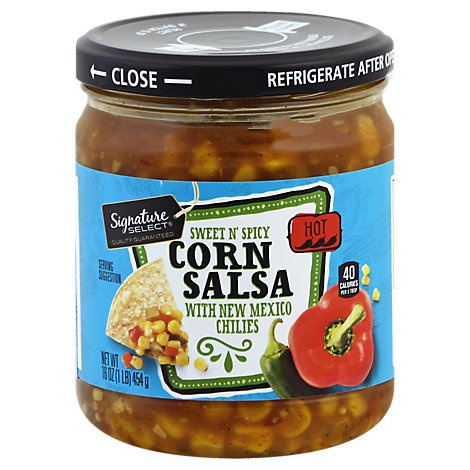 slide 1 of 1, Signature Select Salsa Corn W/New Mexico Chilies Hot, 16 oz