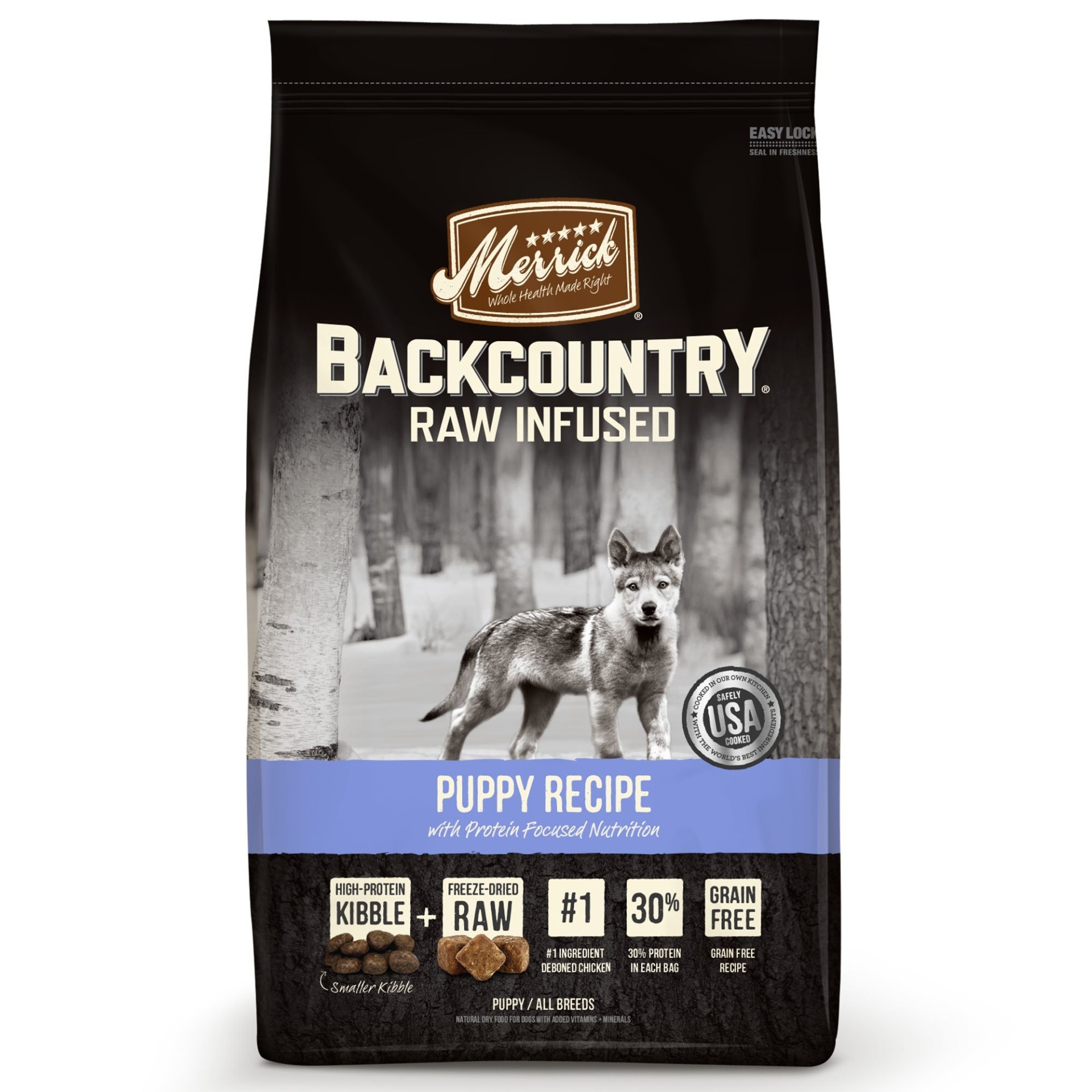 slide 1 of 1, Merrick Backcountry Grain Free Raw Infused Puppy Dry Food, 22 lb