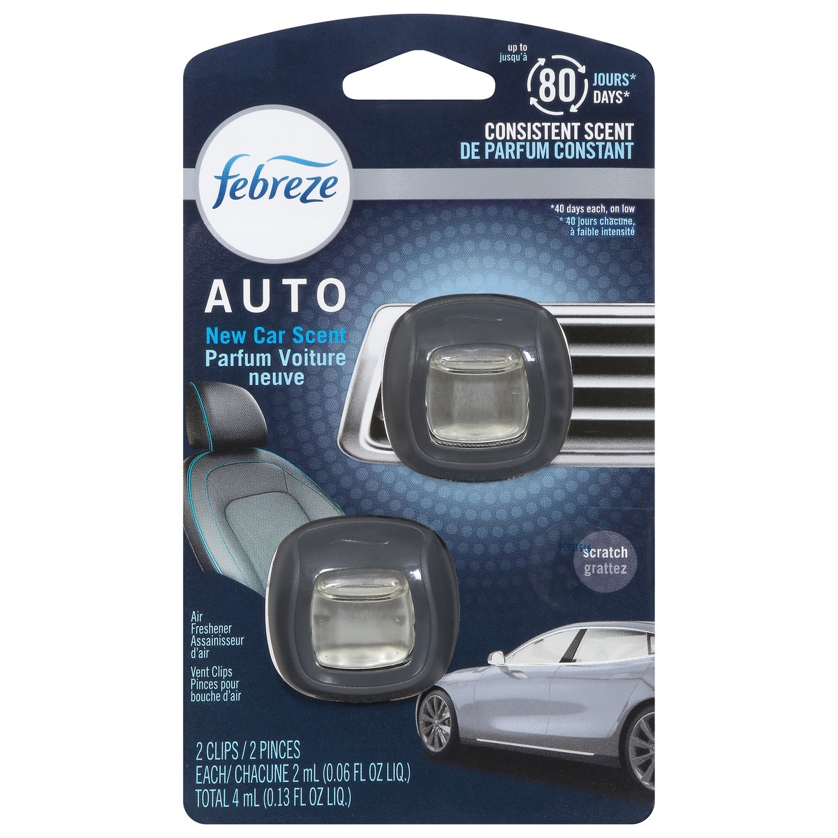 slide 3 of 4, Febreze New Car Scent Air Freshener Auto Vent Clips 2 ea, 2 ct