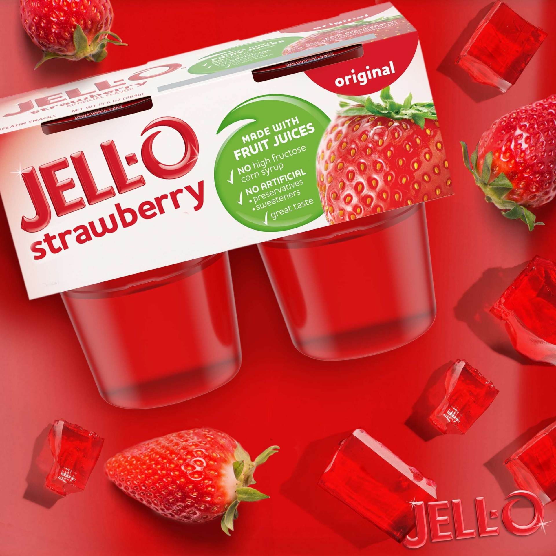 slide 4 of 7, Jell-O Original Strawberry Ready-to-Eat Jello Cups Gelatin Snack Cups, 4 ct; 3.5 oz