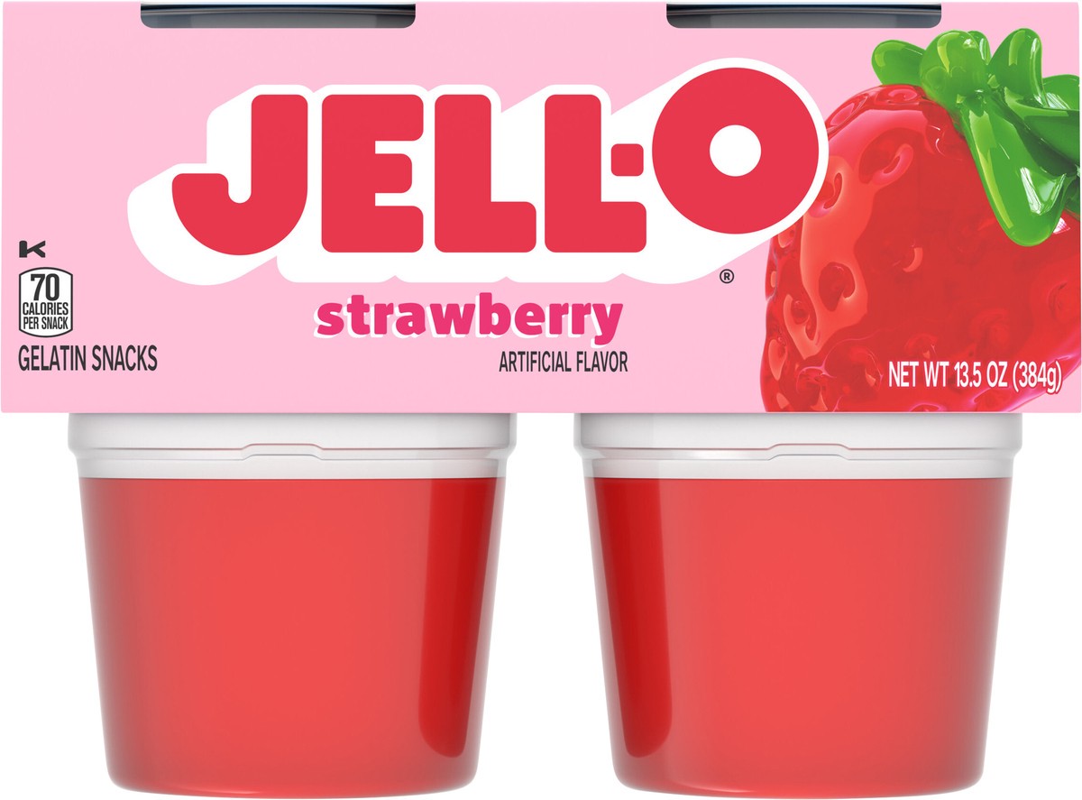 slide 7 of 9, Jell-O Original Strawberry Artificially Flavored Ready-to-Eat Gelatin Snack Cups, 4 ct Cups, 13.5 oz