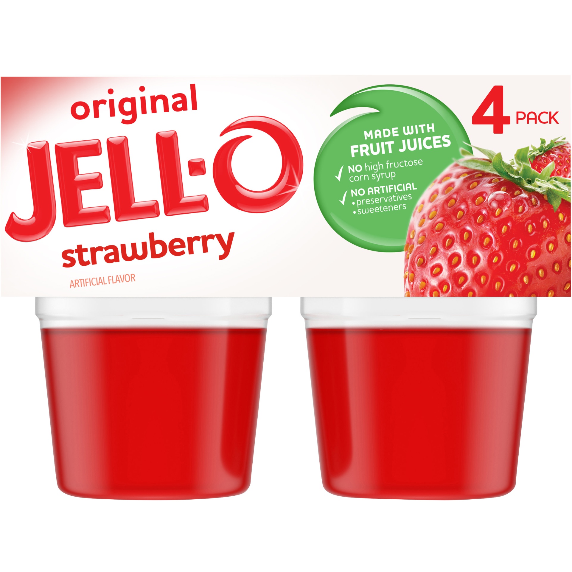 slide 1 of 7, Jell-O Original Strawberry Ready-to-Eat Jello Cups Gelatin Snack Cups, 4 ct; 3.5 oz