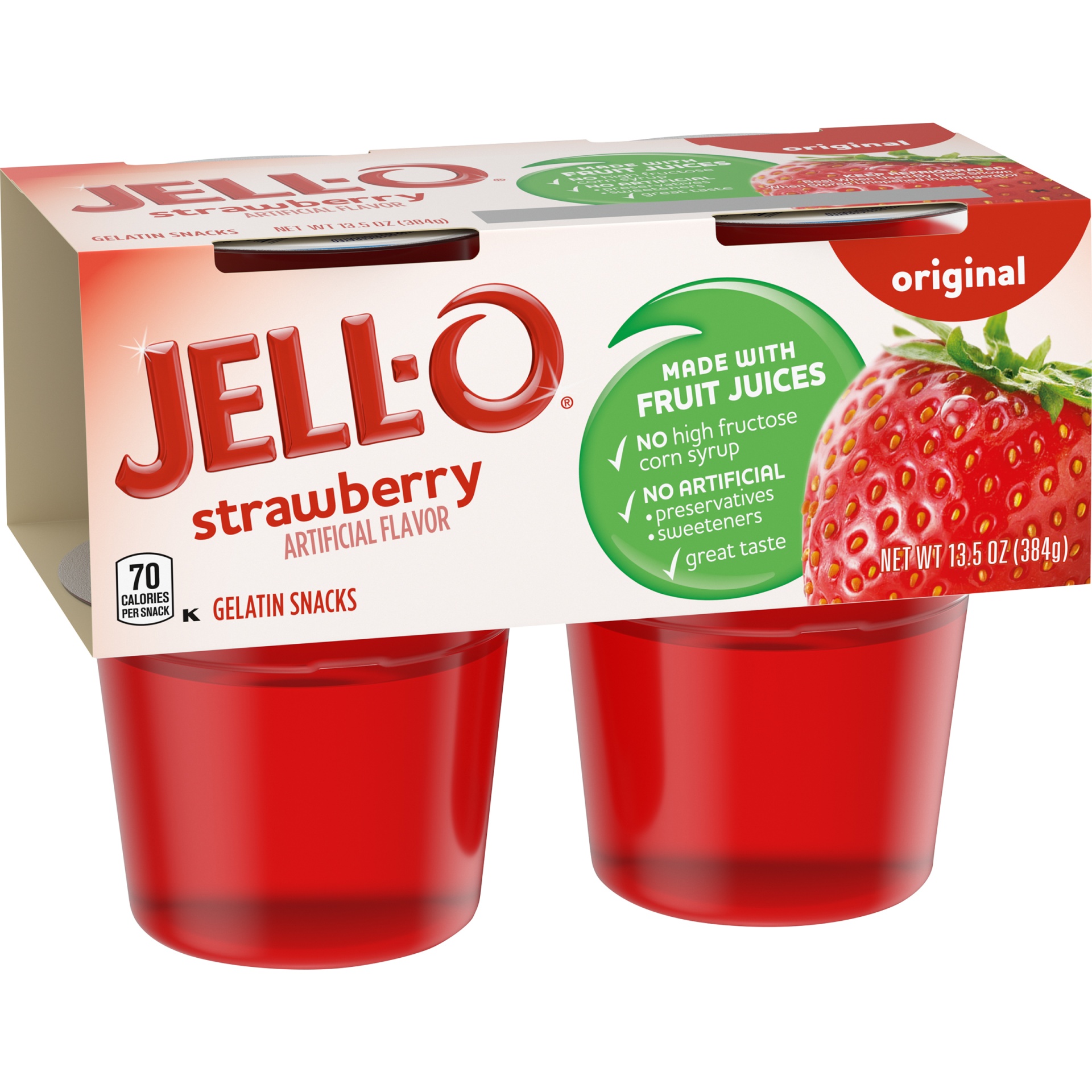 Jell O Original Strawberry Ready to Eat Jello Cups Gelatin Snack Cups 4 