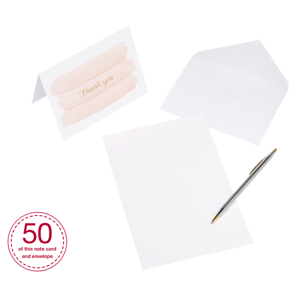 slide 12 of 13, American Greetings Pink Gold and Pink Brush Thank-You Cards and White Envelopes, 50 ct