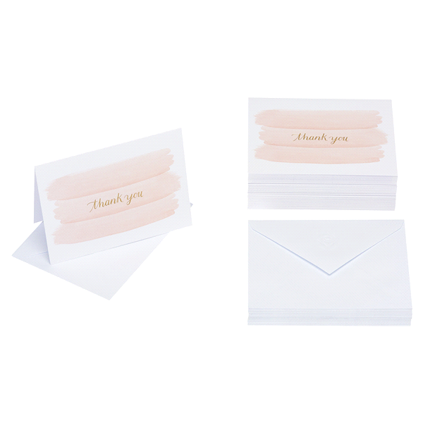 slide 4 of 13, American Greetings Pink Gold and Pink Brush Thank-You Cards and White Envelopes, 50 ct