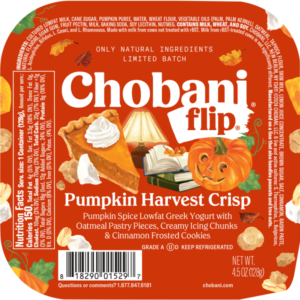 slide 19 of 25, Chobani Flip Lowfat Greek Yogurt Limited Batch Pumpkin Harvest Crisp, 4.5 oz