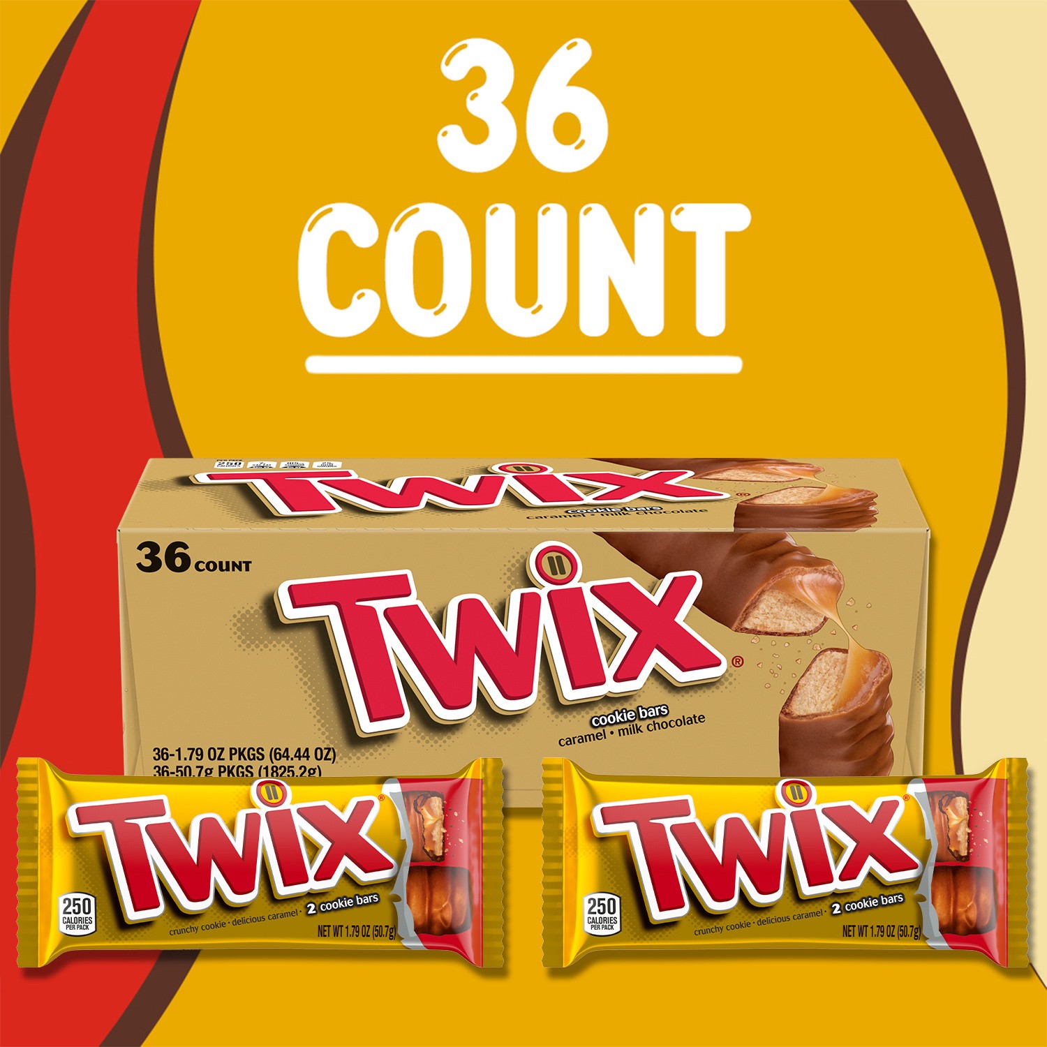 slide 7 of 8, TWIX Caramel Cookie Milk Chocolate Candy Bars Bulk Pack (1.79 oz., 36 ct.), 64.44 oz