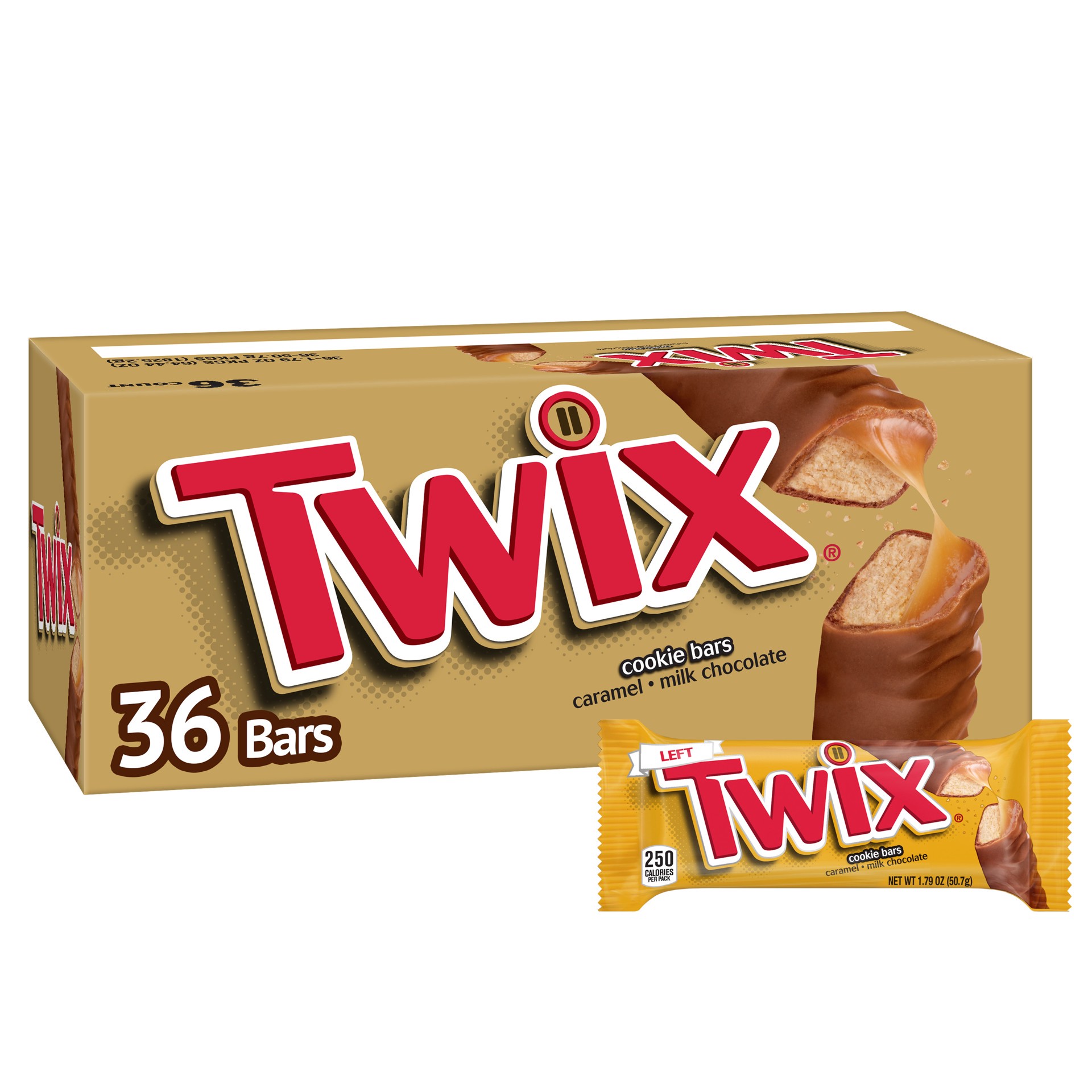 slide 1 of 8, TWIX Caramel Cookie Milk Chocolate Candy Bars Bulk Pack (1.79 oz., 36 ct.), 64.44 oz