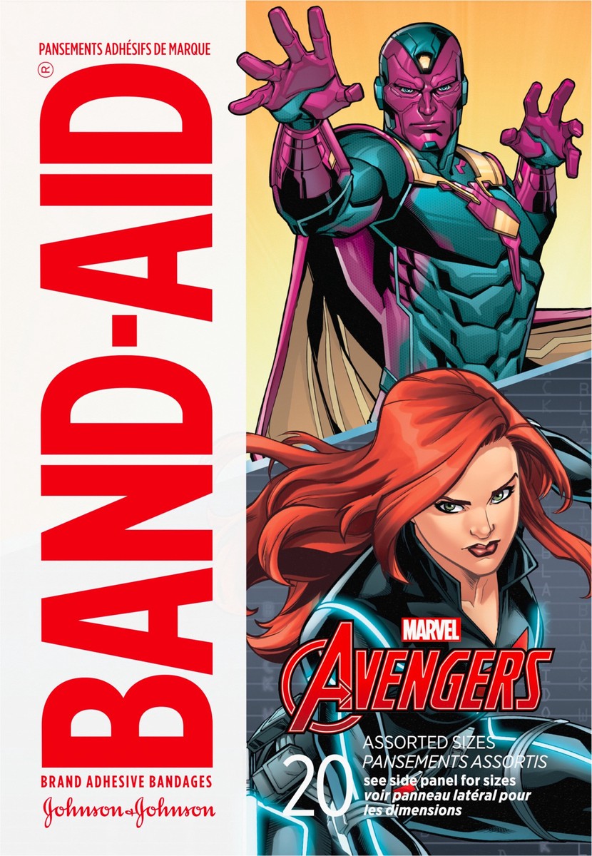 slide 3 of 8, BAND-AID Adhesive Bandages for Minor Cuts & Scrapes, Wound Care Bandages Featuring Marvel Avengers Characters, Fun Decorative Bandages for Kids & Toddlers, Assorted Sizes, 20 ct, 20 ct