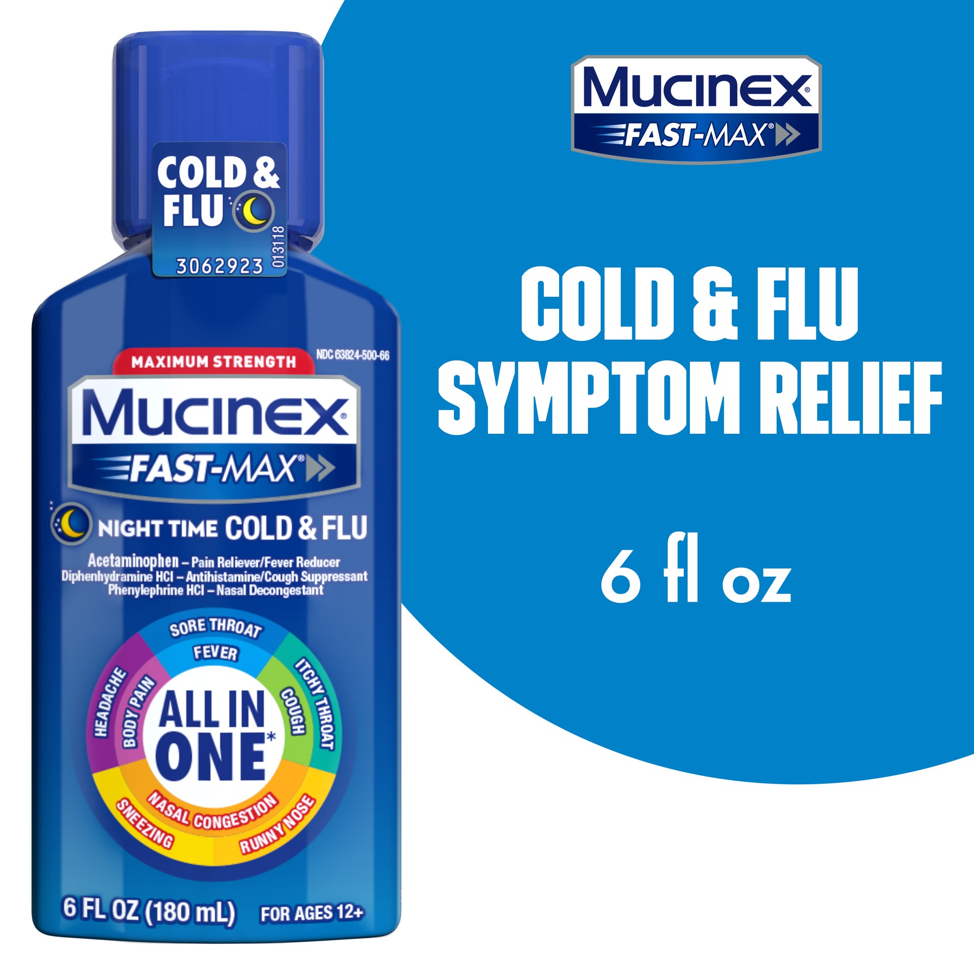 slide 1 of 6, Mucinex Fast-Max Night Time Cold & Flu Liquid, 