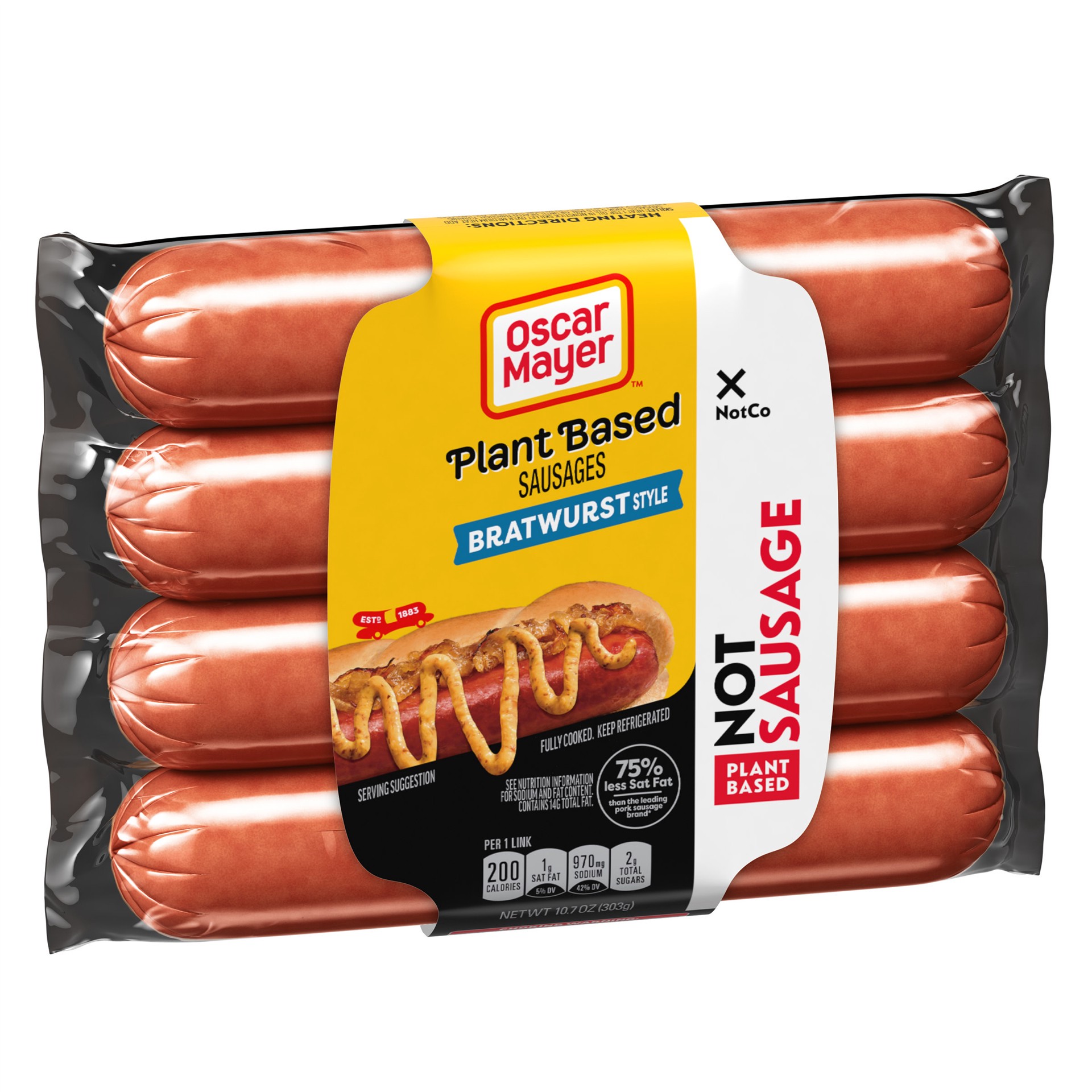 slide 3 of 5, Oscar Mayer Plant-Based NotSausage, Bratwurst Style, 10.7 oz, 4 ct Pack, 10.70 oz