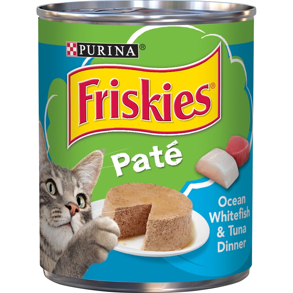 slide 1 of 7, Purina Friskies Pat Ocean Whitefish & Tuna Dinner Cat Food, 13 oz