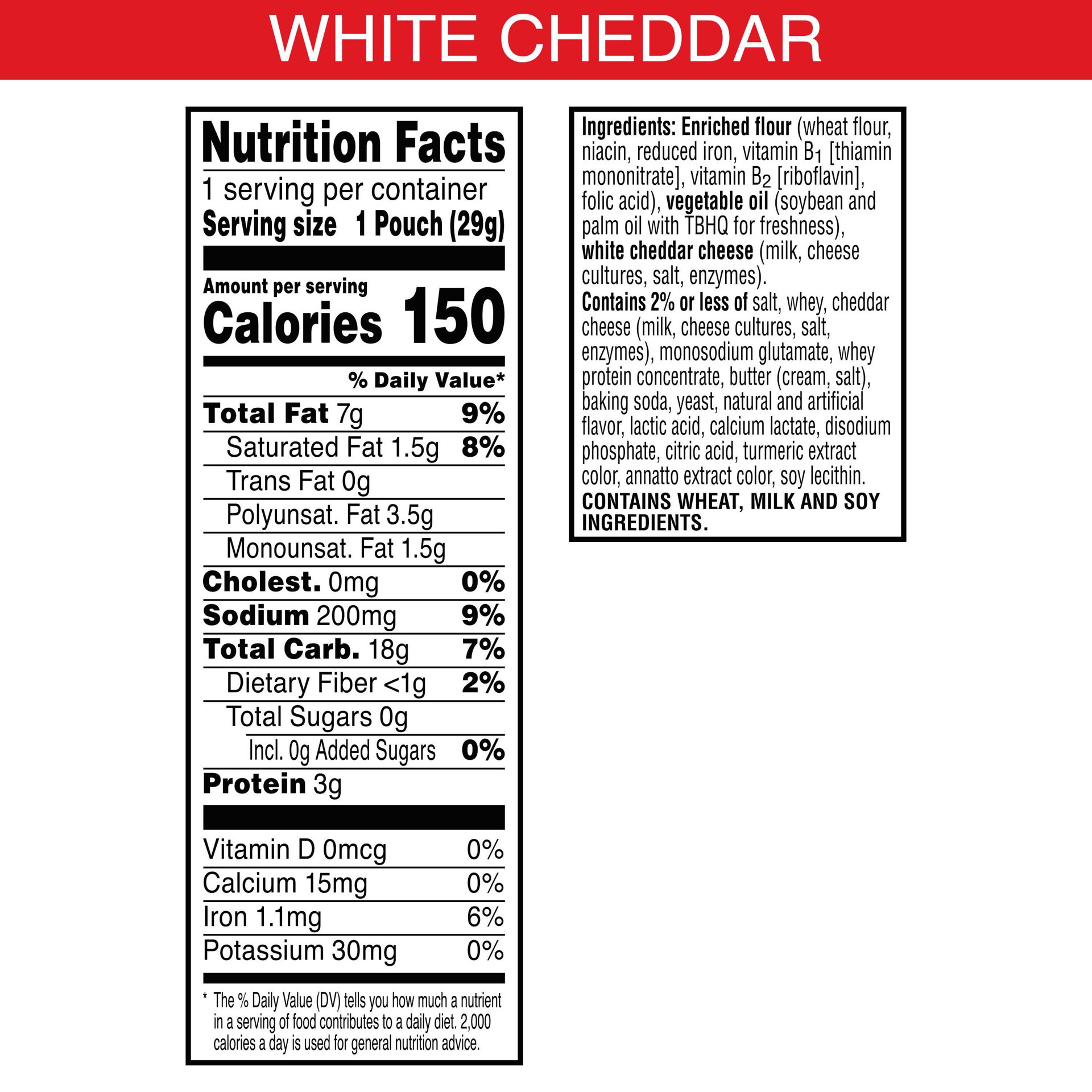 slide 2 of 5, Cheez-It Cheese Crackers, Baked Snack Crackers, Office and Kids Snacks, White Cheddar, 1.02oz Pouch, 1 Pouch, 1.02 oz