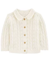 Oshkosh Baby Pointelle Button-Front Sweater Knit Cardigan - Cream - 12M
