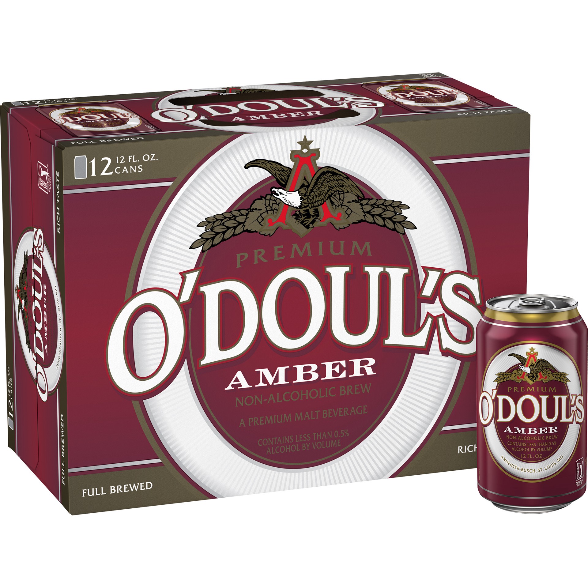 slide 1 of 3, O'doul's Amber O'Doul's Premium Amber Non-Alcoholic Beer, 12 Pack 12 fl. oz. Cans, 0.5% ABV, 6 ct; 12 oz