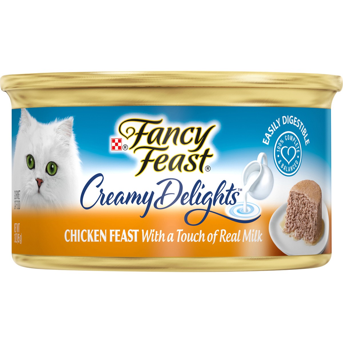 slide 1 of 9, Fancy Feast Purina Fancy Feast Pate Wet Cat Food, Creamy Delights Chicken Feast With a Touch of Real Milk - 3 oz. Can, 3 oz