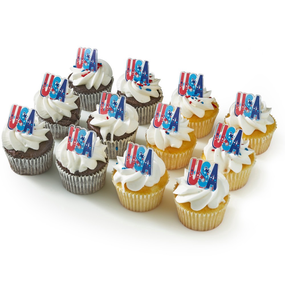 slide 1 of 3, Bakery Fresh Assorted Patriotic Cupcakes, 12 ct