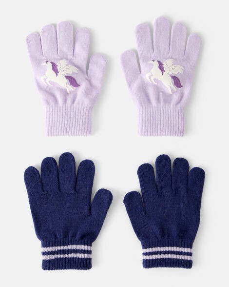 slide 1 of 1, Carter's Girls 2-Pack Unicorn Winter Gloves - Purple/Blue Lavender/Navy 8-14, 1 ct