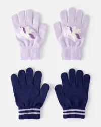 Carter's Girls 2-Pack Unicorn Winter Gloves - Purple/Blue Lavender/Navy 8-14