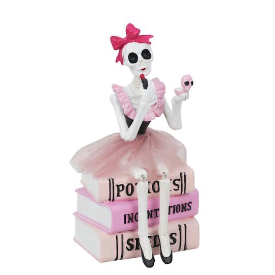 slide 1 of 2, 9" Book Stack Skeleton With Makeup Tabletop Decor By Ashland, 9 in