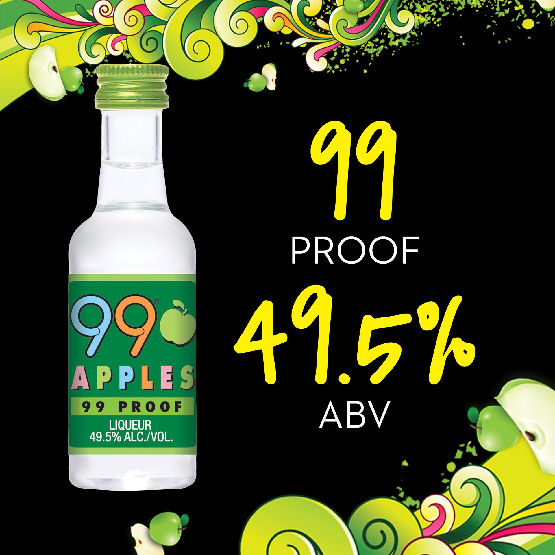 slide 3 of 5, 99 Brand Apple Liqueur, 50 mL Bottle, 99 Proof, 50 ml