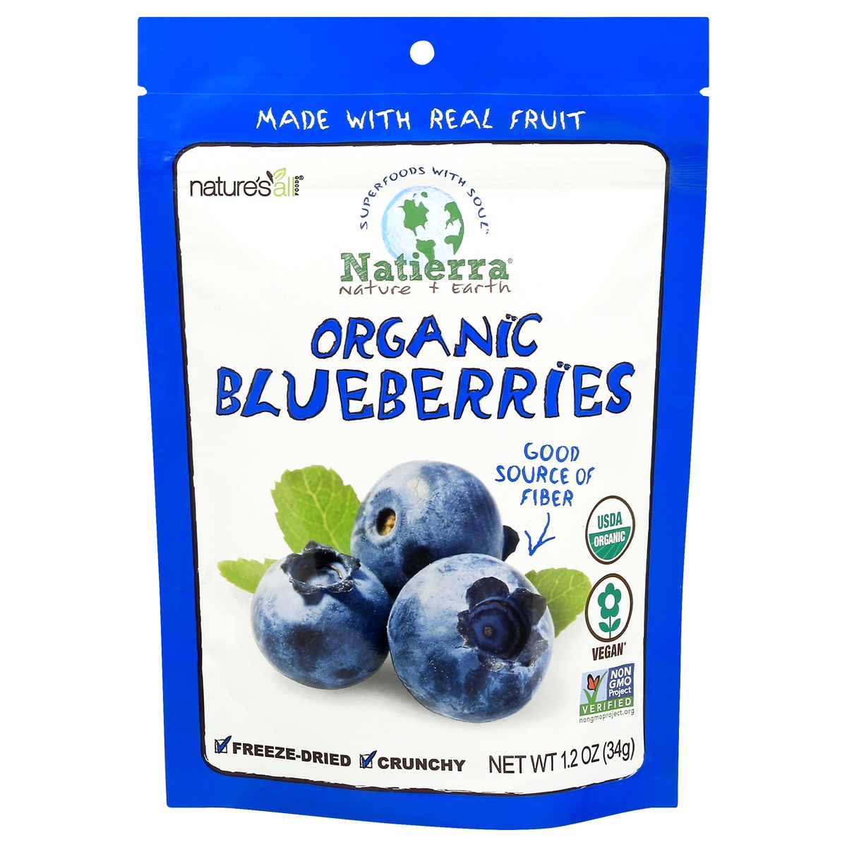 slide 1 of 1, Nature's All Foods Organic Freeze Dried Blueberries Pouch, 1.2 oz
