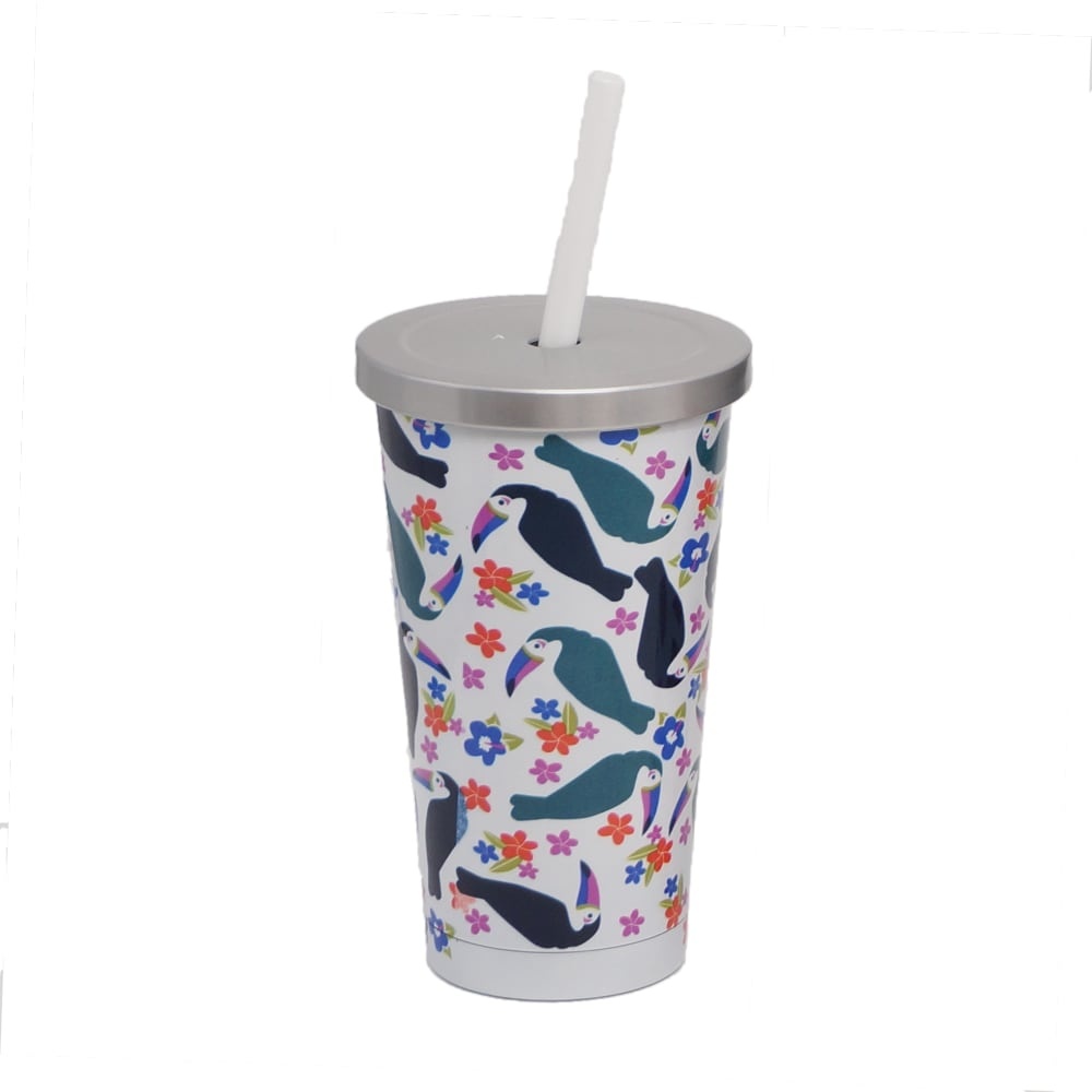 slide 1 of 1, HD Designs Outdoors Double Wall Stainless Steel Tumbler With Straw - Toucans, 20 oz