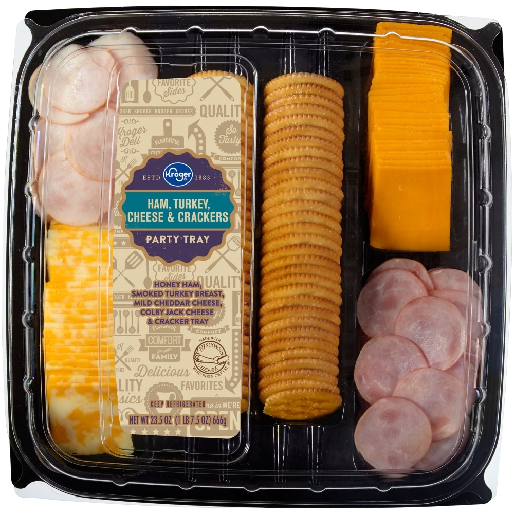 slide 1 of 1, Kroger Ham Turkey Cheese & Crackers Party Tray, 23.5 oz