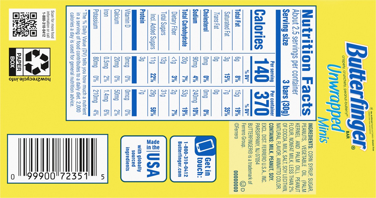 slide 2 of 7, Butterfinger Minis Unwrapped Bar 2.8 oz, 2.8 oz